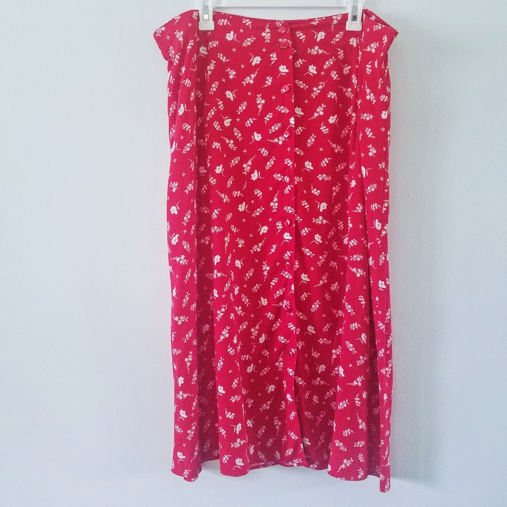 Vtg Sag Harbor red ditsy floral button front skirt